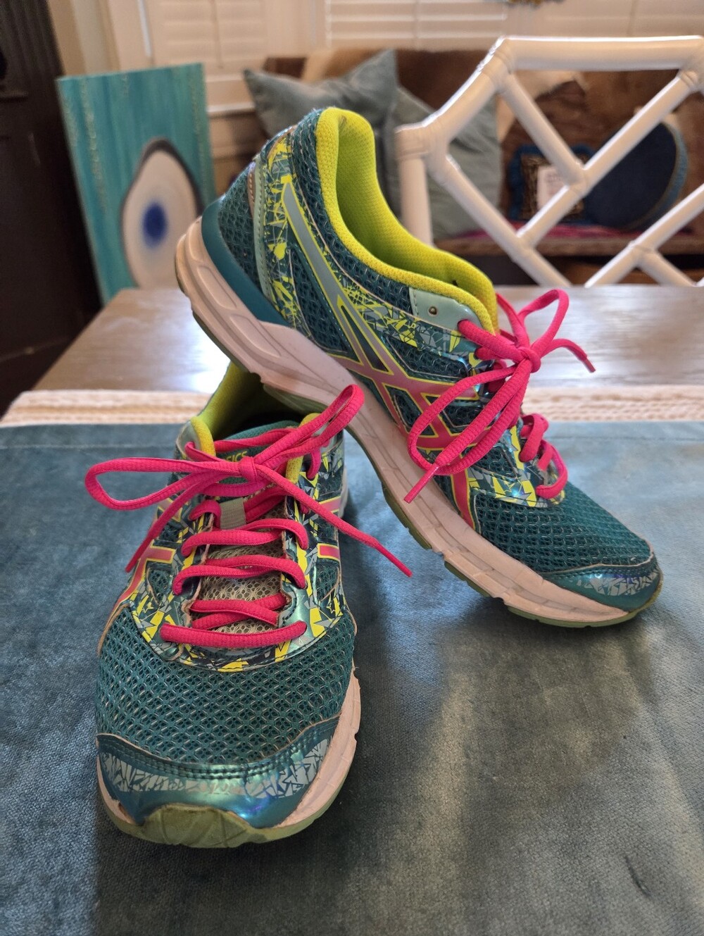 ASICS Gel-Excite 4 Running Shoes | Teal/Hot Pink/Safety Yellow | Size 9